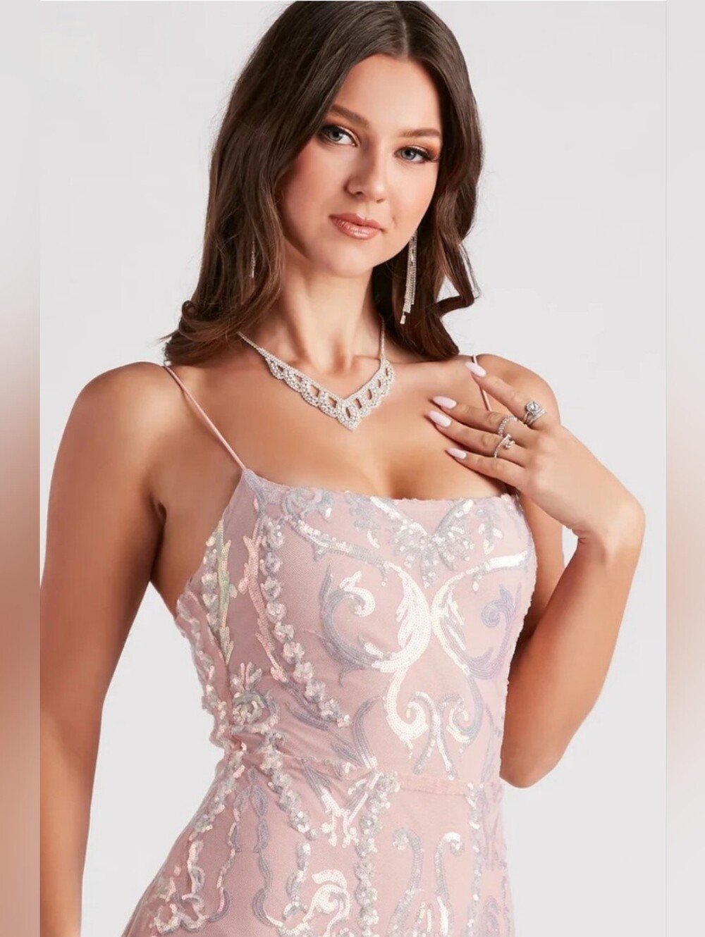 Windsor Keanna Formal Sequin Mermaid Long Dress In Bush Pink XS